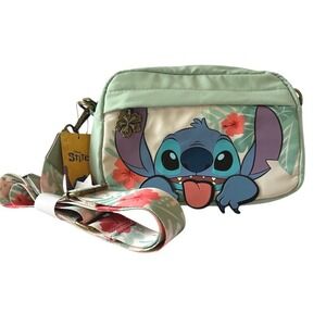 Bioworld Disney Stitch Tropical Floral Crossbody Bag Mint Green Adjustable Strap